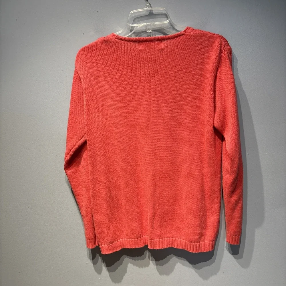 Tulchan‎ Pink Knit Sweater Floral Embroidered Trim Cotton SzS Cottagecore
